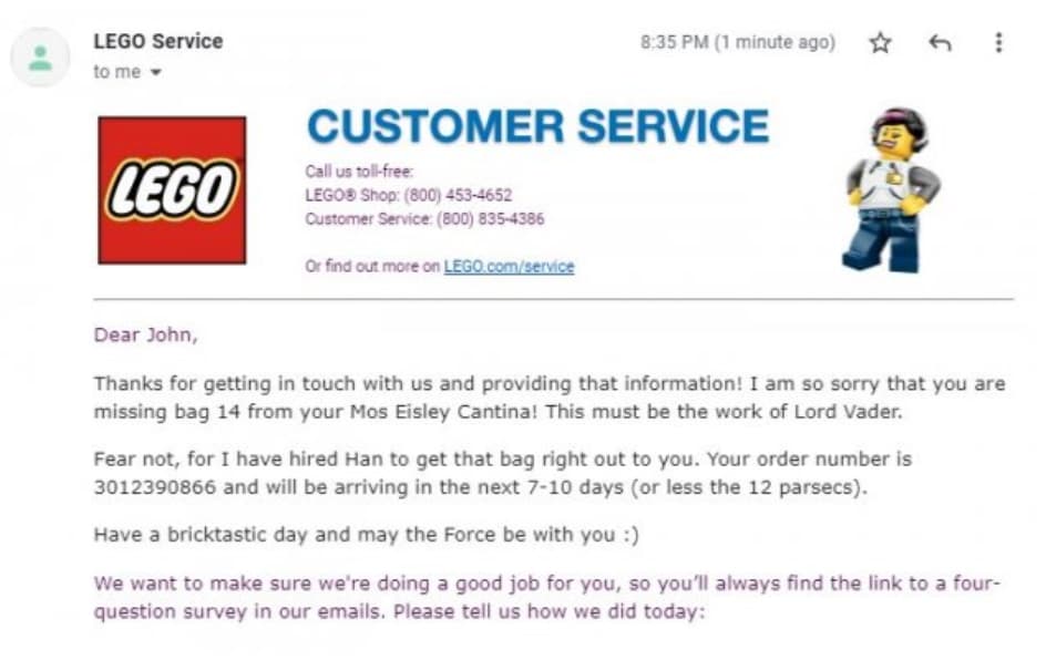 lego customer care example